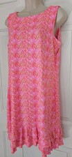 NWOT LULU-B Sz M Chevron Print Neon Pink  Orange Shift Golf Dress Ruffled Hem