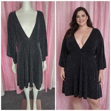 Boohoo Black Silver Shimmer Clubwear Cocktail Dress Size 18 Plus 