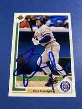 PETE INCAVIGLIA 1991 UPPER DECK #747 AUTO IP SIGNED TIGERS RANGERS OKLAHOMA ST