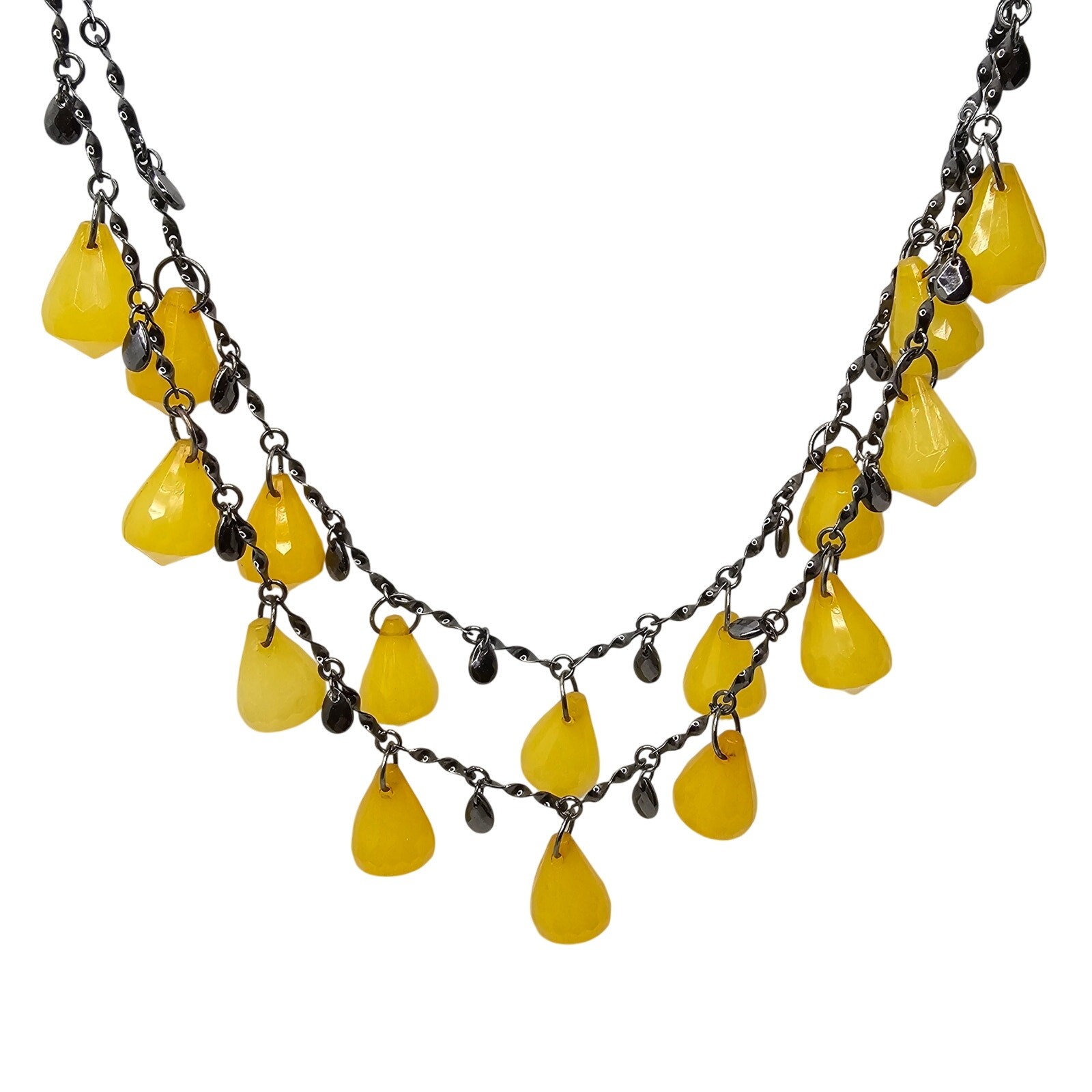 Yellow Lemon Drop Statement Necklace Dangle Fring… - image 1