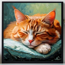 ORIGINAL Oil PAINTING on Canvas Cat Textured Artwork 12x12 in Custom Order