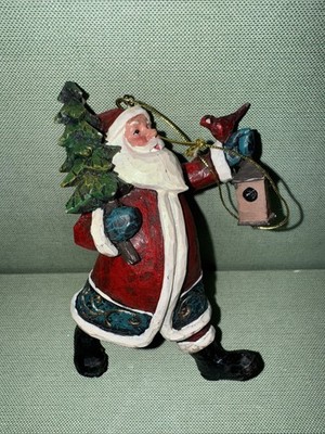 VTG Jim Shore SANTA HOLDING A CARDINAL BIRD HOUSE & TREE ORNAMENT