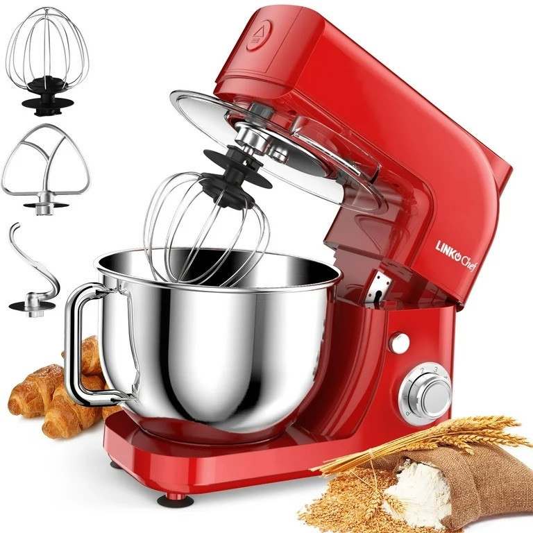 Powerful 800W 5.3QT Stand Mixer with 6+ Speeds & 3 Attachments in Vibrant Red  -image