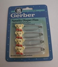 Vintage NEW 1991 SET OF 4 BABY GERBER NOVELTY DIAPER PINS YELLOW BEAR