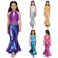 Girls Metallic Flared Pants Jumpsuit Sparkly Cutout Design Dance Costume Party