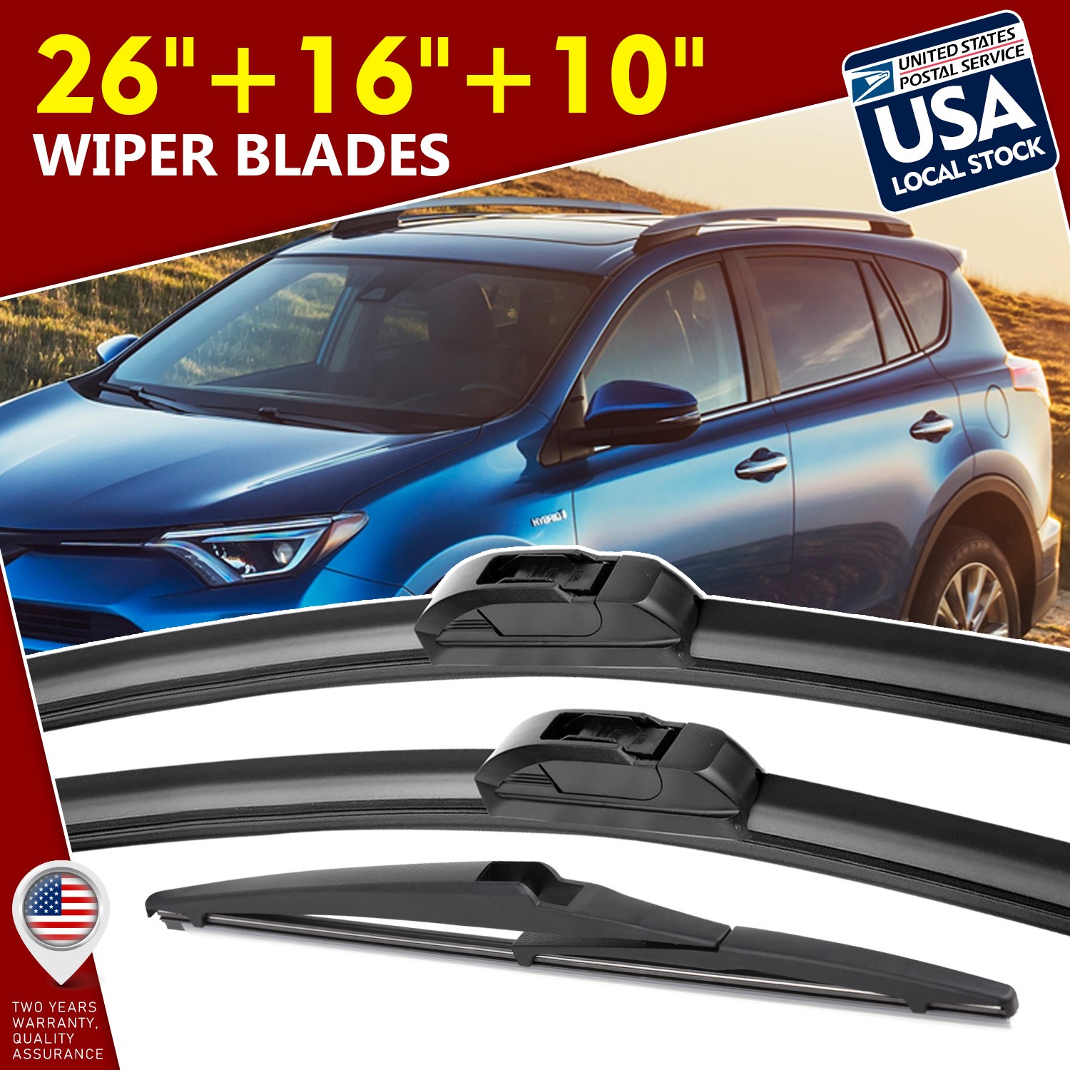 FRONT&REAR Windshield Wiper Blade For Toyota RAV4 2013-2018 Set of 26''/16''/10