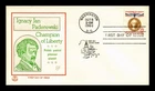US COVER PADEREWSKI CHAMPION OF LIBERTY FDC SCOTT 1160 TRI COLOR CACHET