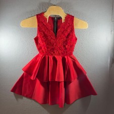 1550 | NWOT Red Lace Peplum Layered Ruffle Mini Cocktail Holiday Dress Women S
