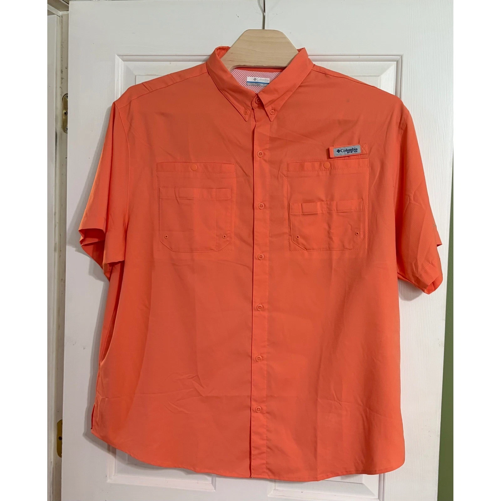 Columbia PFG Fishing Shirt Men XXL Orange Coral NWOT Short Sleeve Vented Ripstop