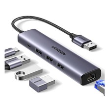 Aluminum USB Ethernet Adapter - 5-in-1 Hub with 3 USB Ports, High-Speed Data