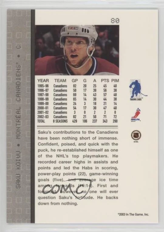 2003-04 ITG Be A Player Memorabilia Saku Koivu #80 - Image 2 of 2