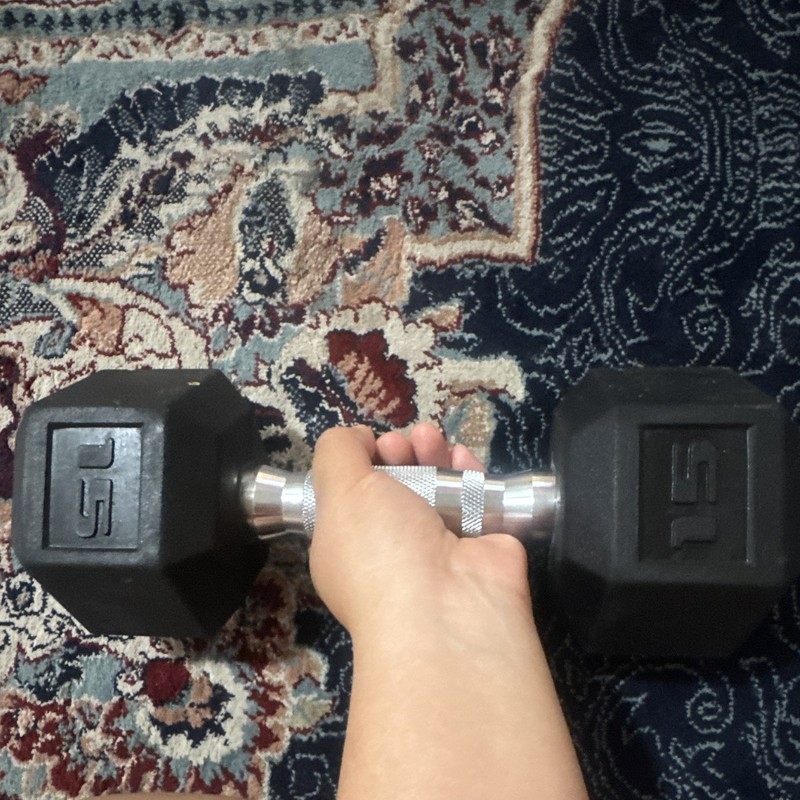15 lb Fixed Weight Hex Dumbbell Rubber Coated w/ Chrome Handle Black/Silver