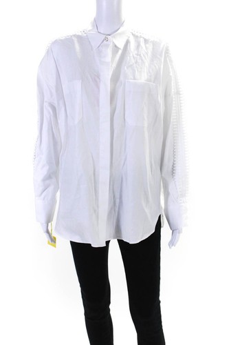 Vilagallo Womens Long Sleeve Lace Trim Pique Button Up Shirt Blouse White IT 46