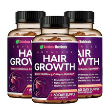 NEW Rainbow Nutrients ADVANCED Hair Growth Vitamins   Biotin 10,000mcg, Collagen