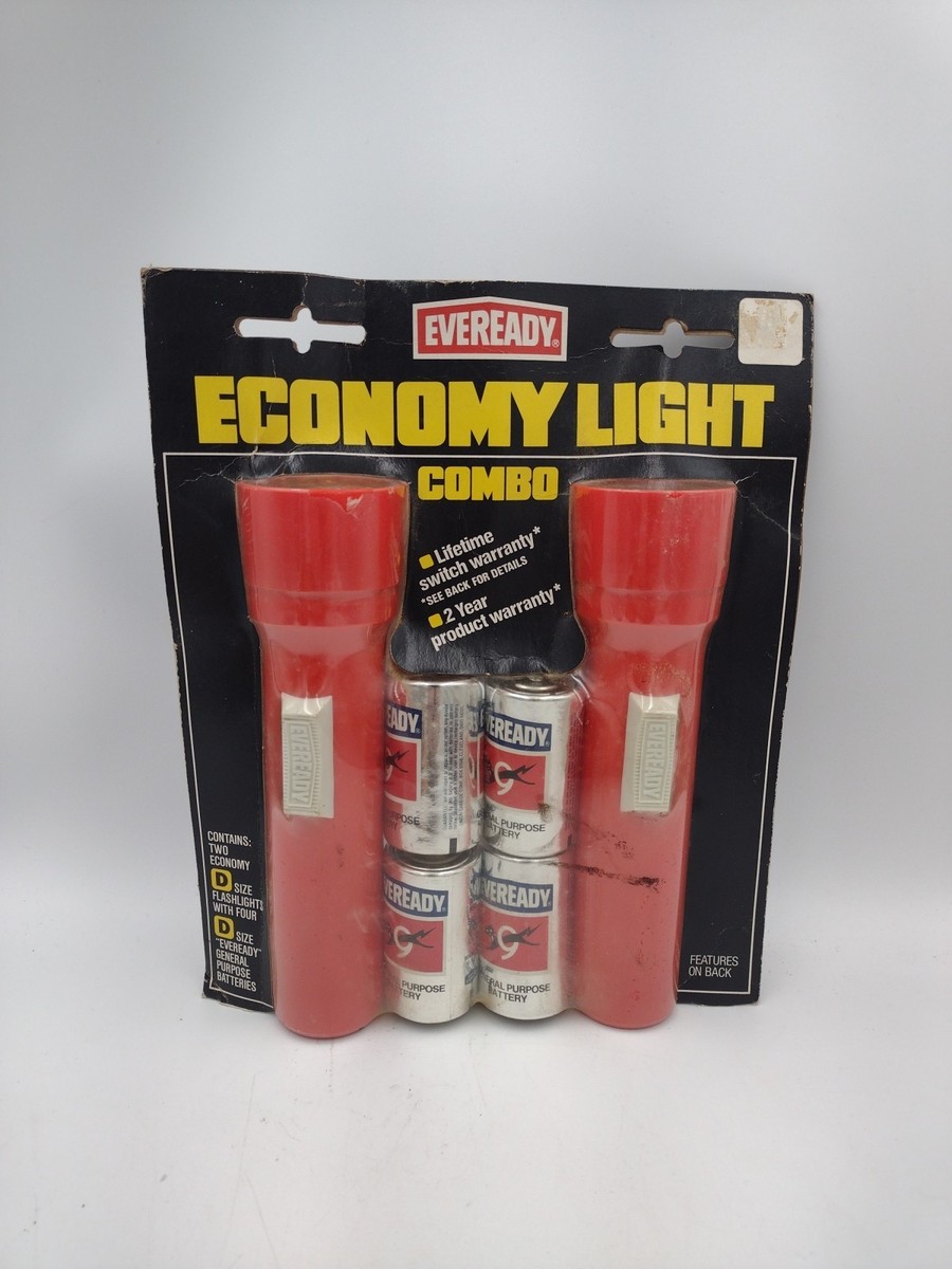 Vintage NOS Pair of Eveready Flashlight Red USA Made Plastic 80's