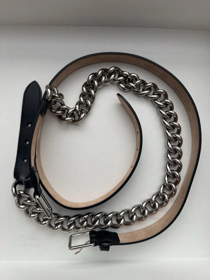 Mcqueen black leather double belt with chain strap, 34in long, 86cm, NWOT - Image 2 of 4