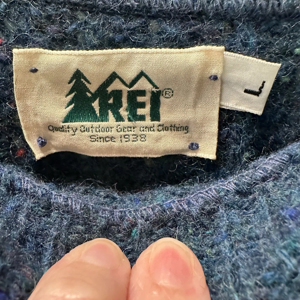 Винтажный мужской свитер REI большой шерстяная смесь синий крапинками США для улицы 80-е - Изображение 2 из 4