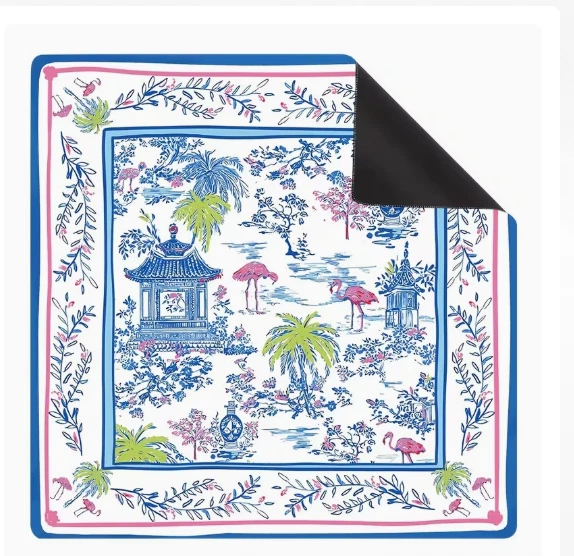 Mahjong Table Mat Chinoiserie Floral Anti-Slip Game Mat Cover