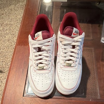 Nike Air Force 1 AF1 Men s Low Top Leather Lace-Up Sneakers White/Red/Burgundy
