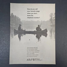 1966 AT&T Bell System American Telephone Telegraph Vintage Print Ad Canoe Hunter