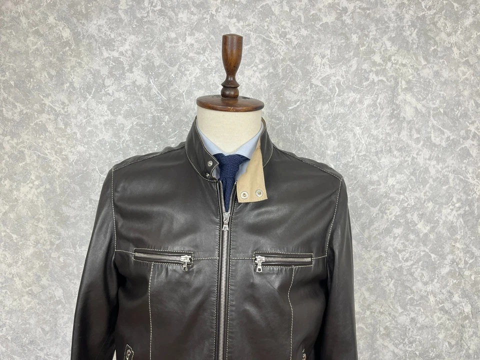 Chaqueta de cuero marrón chocolate Paul Smith para hombre forrada de lino cremallera completa 40, EU 50 Foto 2 de 4