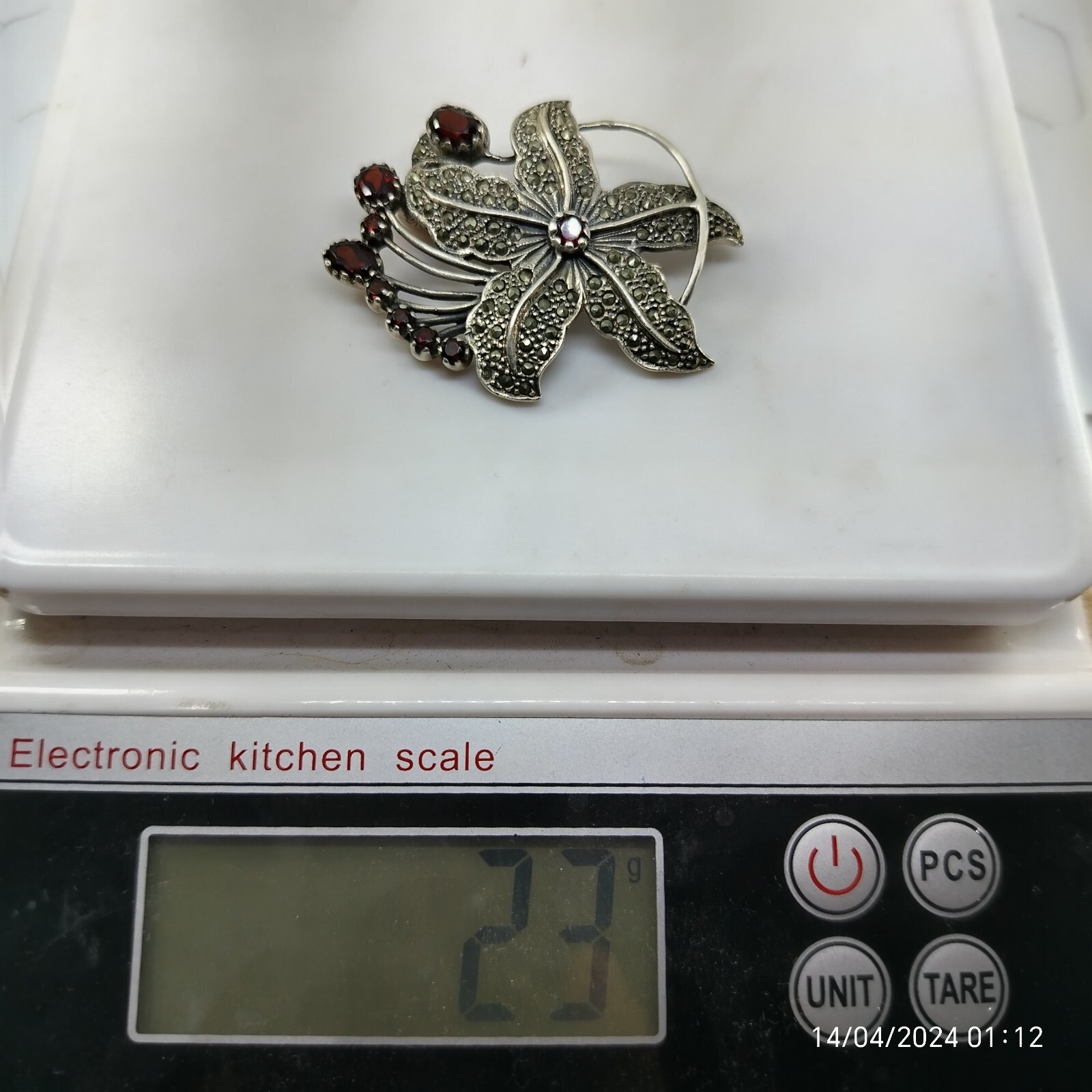 Rare Brooch VINTAGE Ruby Sterling 925 Marcasite B… - image 5