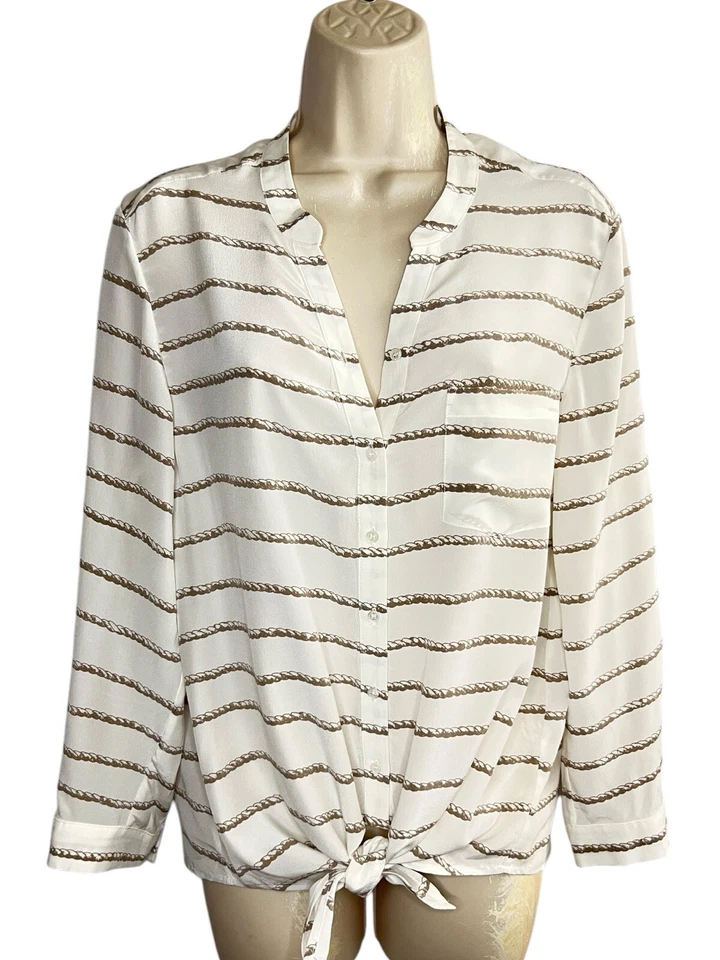 Camisa Joie Seda Corbata Frontal Estampado Cuerda Pestaña Enrollable Manga Talla S Foto 3 de 4