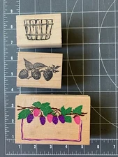 USED Lot of 3: Berry and Barrel Wood Mounted Rubber-stamps 