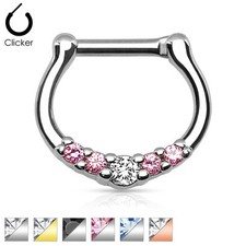 Five CZ 316L Surgical Steel Septum Clicker Nose Ring Piercing
