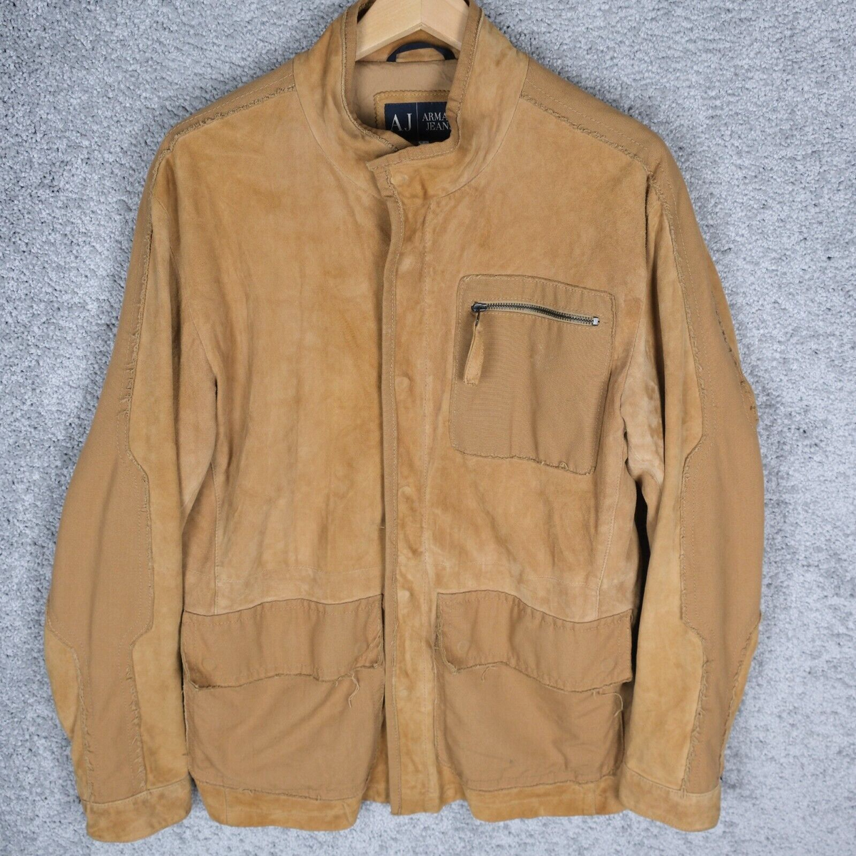 ARMANI JEANS VINTAGE MEN'S LEATHER JACKET size 54 L BROWN