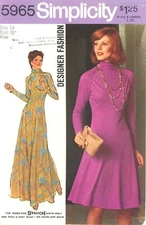 Simplicity 5965 DESIGNER Stretch Knit Flare Dress w Bias Roll Collar Sz 14 UNCUT