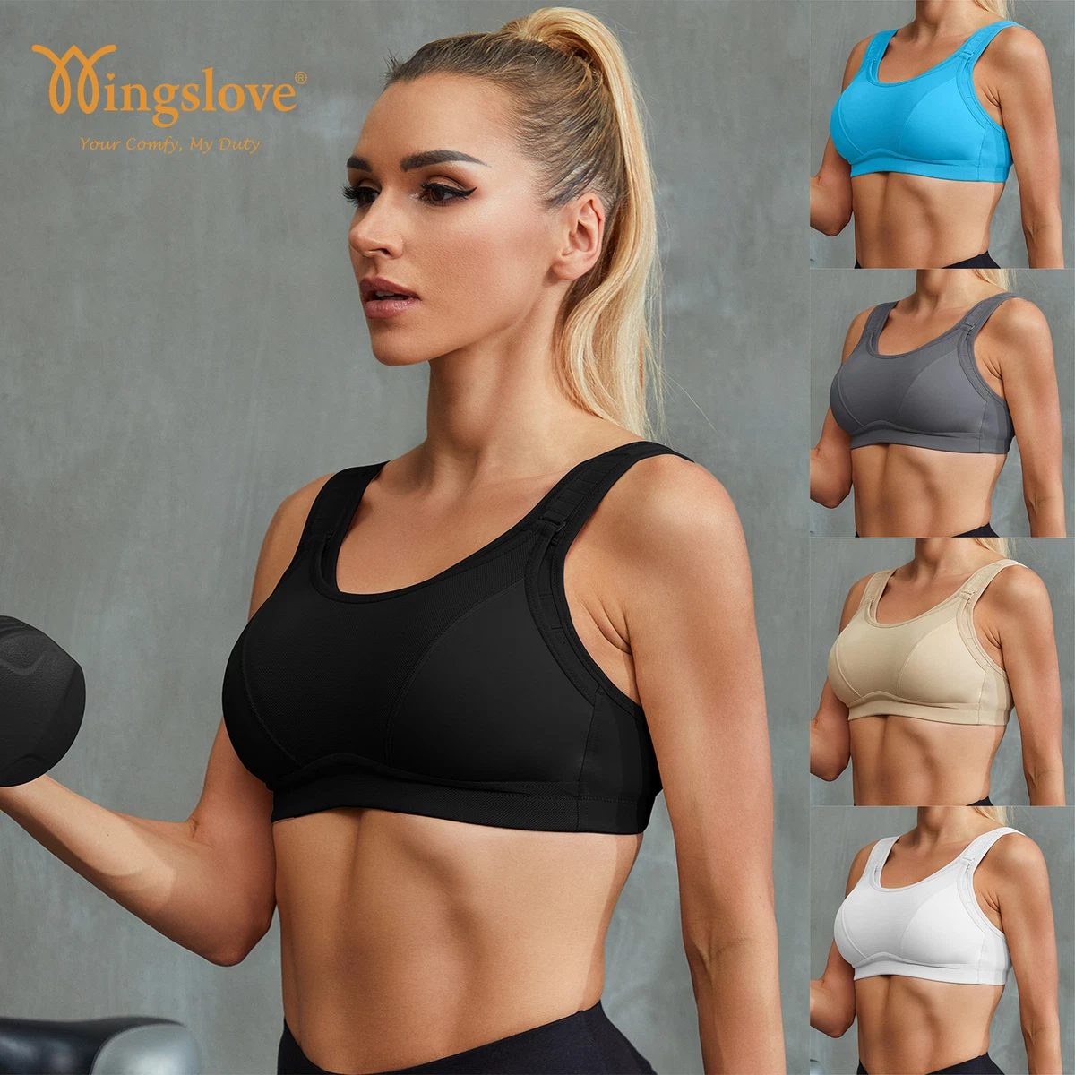 Women's Adjustable Sports Bra High Impact Wireless Plus Size Workout Bras