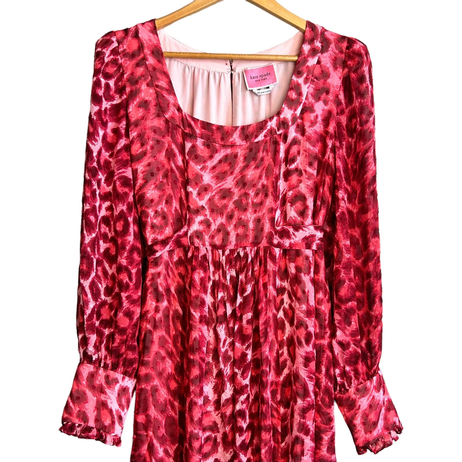 Abito midi Kate Spade New York donna 14 rosso rosa leopardato linea principale pantera seta