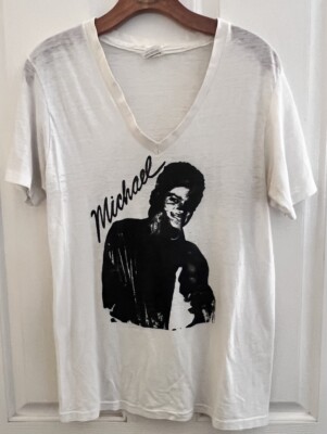 Vintage Michael Jackson White V Neck T-Shirt Size M 80s USA | eBay
