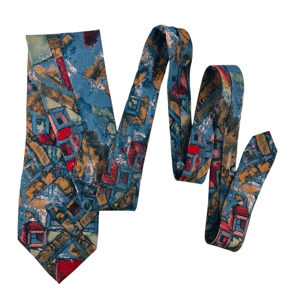 Corbata geométrica Jean Paul GAULTIER Italia genuina de lujo para hombre TODA SEDA Foto 2 de 4