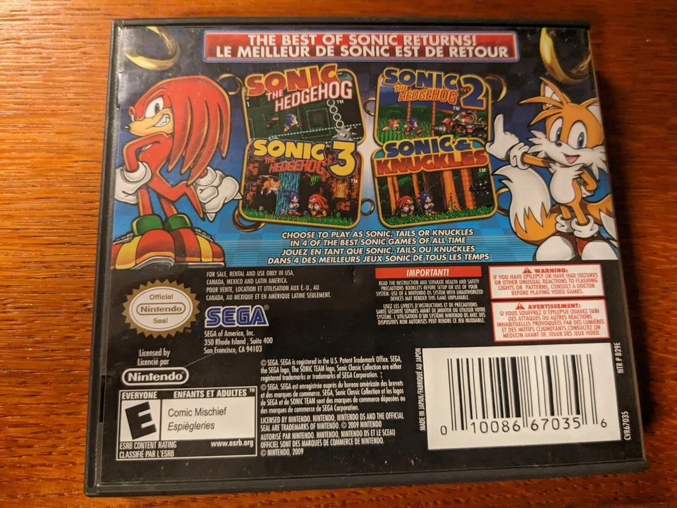 Sonic Classic Collection (Nintendo DS, 2010) Authentic Complete Cib [Tested] - Image 2 of 3