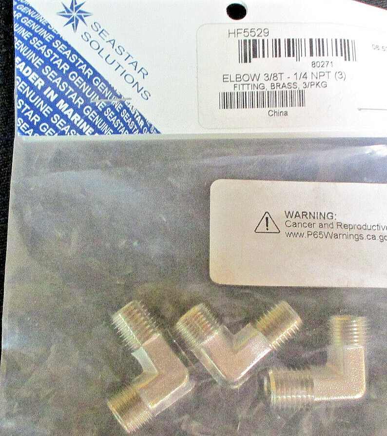 Dometic SeaStar Elbows HF5529, 3/8" Tube to 1/4" NPT Male Fitting (3