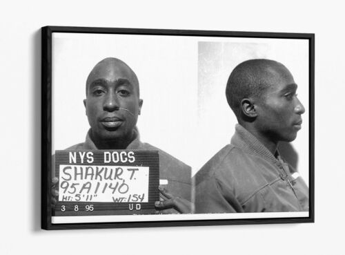 TUPAC MUGSHOT 1 -FLOAT EFFECT CANVAS WALL ART PIC PRINT- BLACK & WHITE - Picture 1 of 12