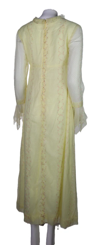 Vestido maxi longo vintage anos 60 feminino M amarelo pálido Ditsey estampa floral margarida - Imagem 3 de 4