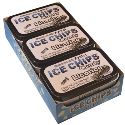 ICE CHIPS Xylitol Candy 6 Tins; Keto Friendly, Gluten Free (Licorice)