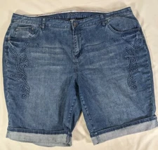 GITANO Women's Plus Medium Wash High Rise Distressed Bermuda Jean Shorts size 26