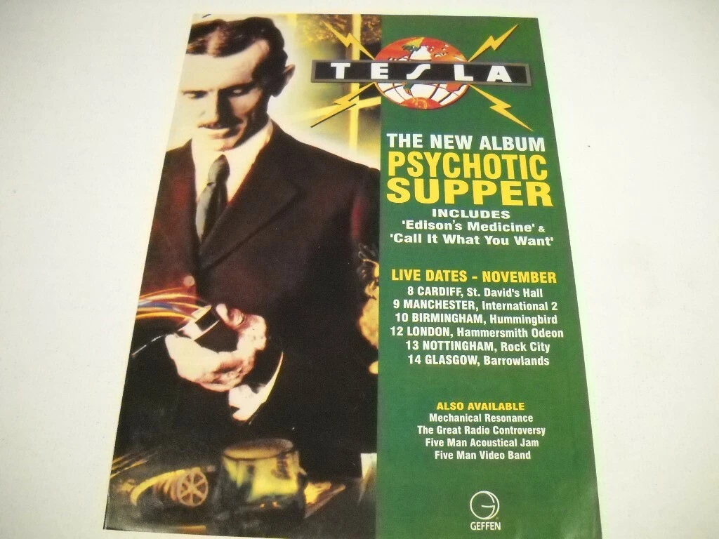 TESLA Psychotic Supper UK Tour Dates/Cities vintage UK FRAMEABLE Display Page