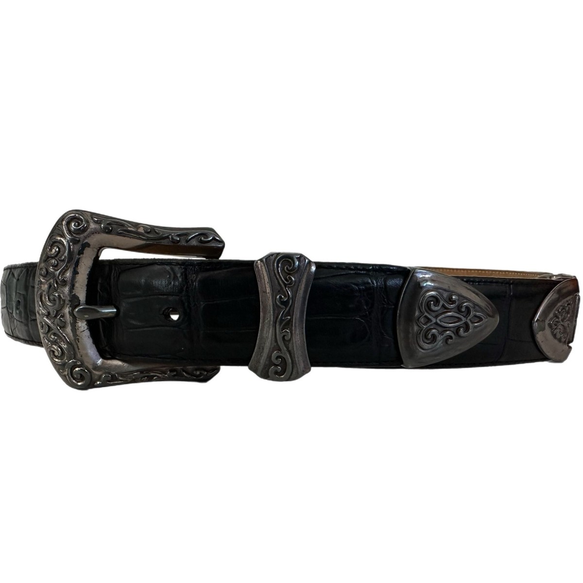 Vintage 1994 Brighton Black Leather Belt with Ornate Silver Medallion Brighton Concho Belt - Etsy main image 4