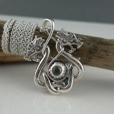 Sterling Silver Celtic Double Dragon Pendant Topaz KEITH JACK Strength & Wisdom