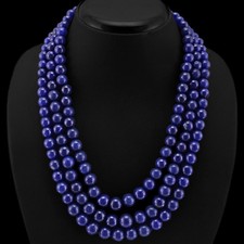 TOP DEMANDED 836.00 CTS EARTH MINED 3 STRAND BLUE SAPPHIRE ROUND BEADS NECKLACE