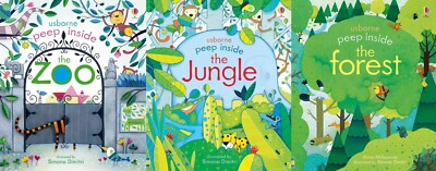 Usborne Peep Inside 3 Books Collection Set Zoo Jungle Forest Anna Milbourne