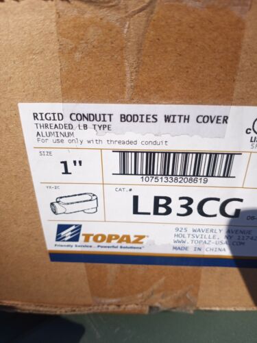 Topaz LB3CG Rigid Conduit Bodies w/ Cover Threaded 1" Box Of 5 Aluminum. SALE!