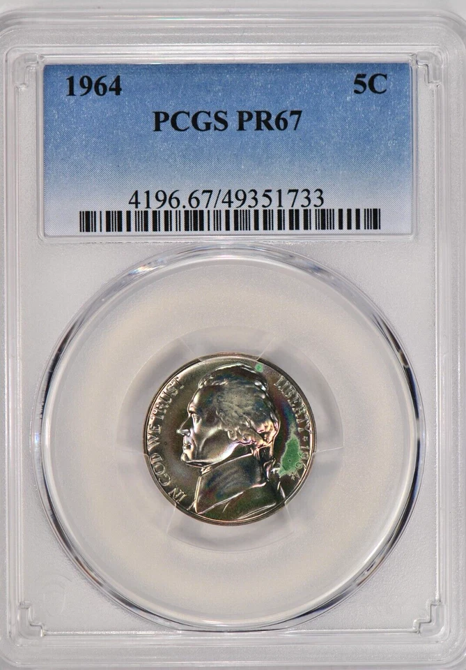 Moneda tonificada Jefferson 1964 a prueba de níquel graduación profesional PR67 PF 67 5C Foto 4 de 4