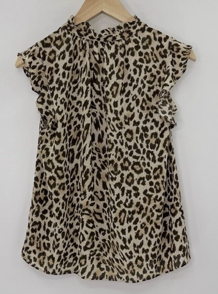 Blusa para mujer J.Crew con volantes cuello atado chifón estampado de leopardo talla XS oficina carrera Foto 2 de 4