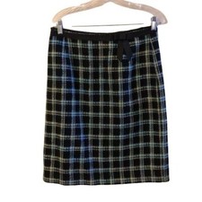 Black Plaid Tweed Skirt With Bow Accent Size 12 By Requirements